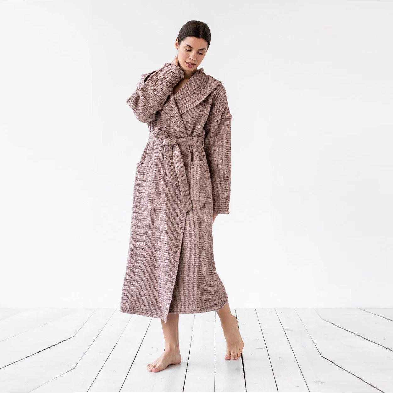 Woodrose Linen Waffle Hooded Robe