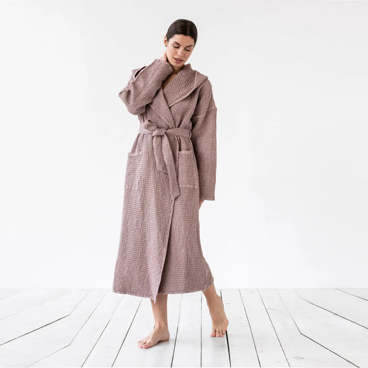 Woodrose Linen Waffle Hooded Robe