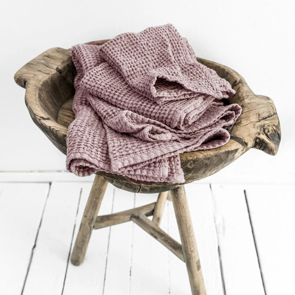 pink linen waffle towels