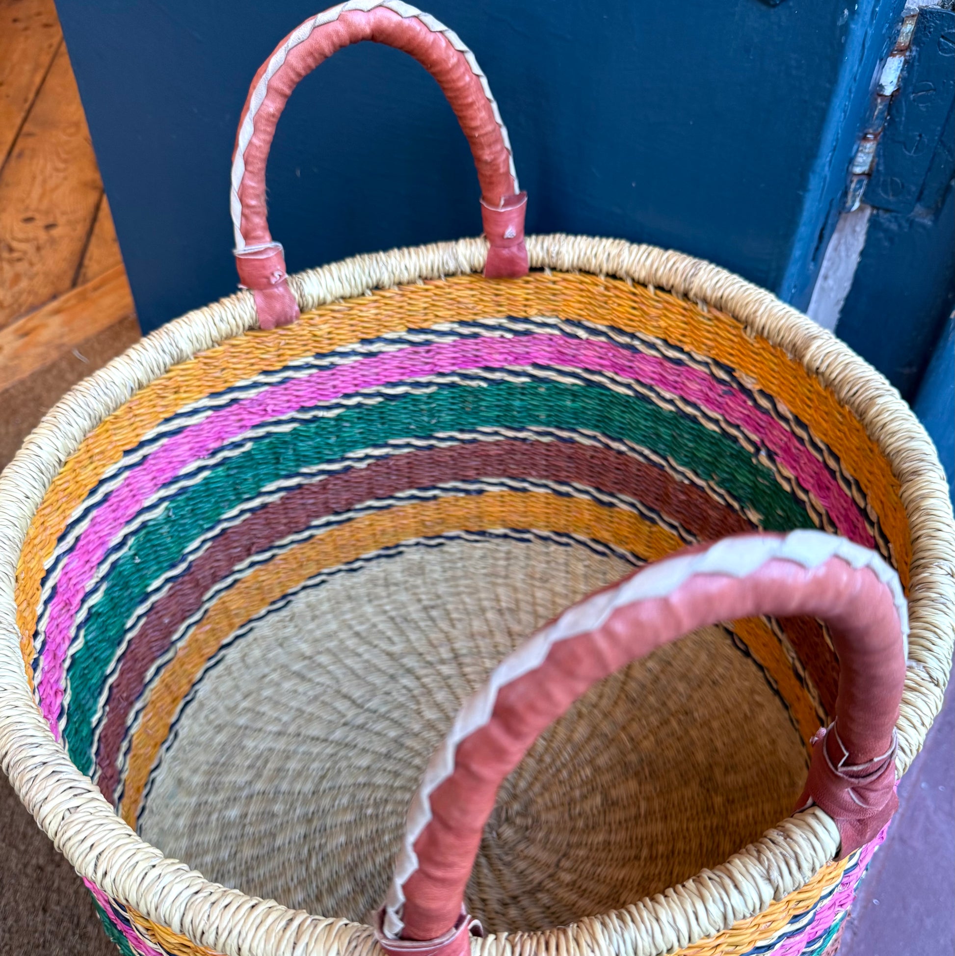 Ghanain Basket with leather handles.