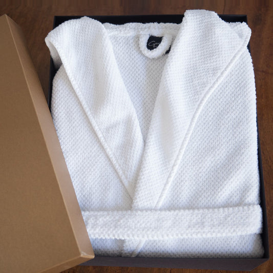 Bee Waffle Hooded Robe White Boxed