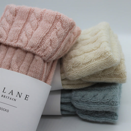 Cable Knit Alpaca Bed Socks Close Up