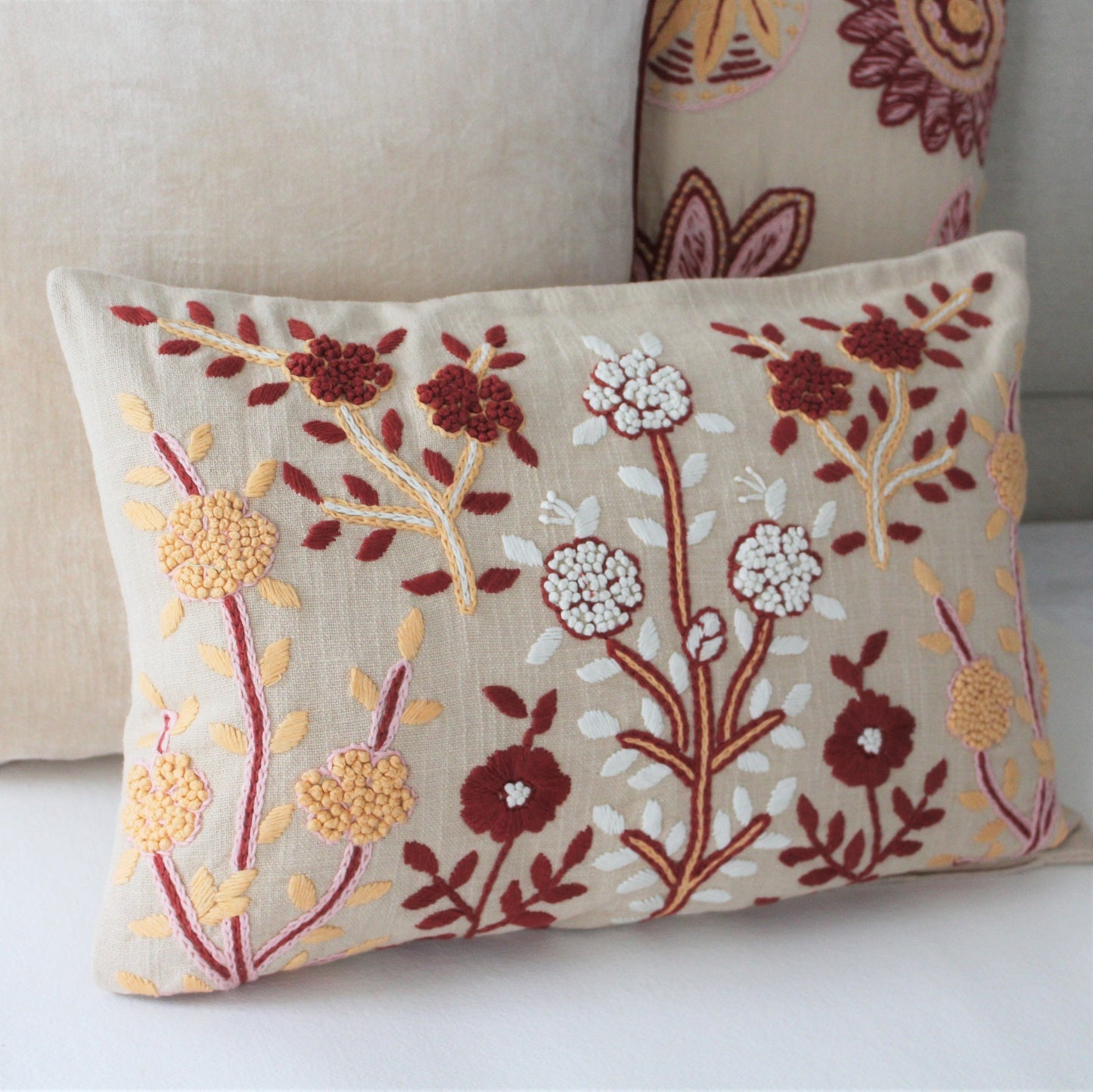 Carey Hand Embroidered Cotton Cushion