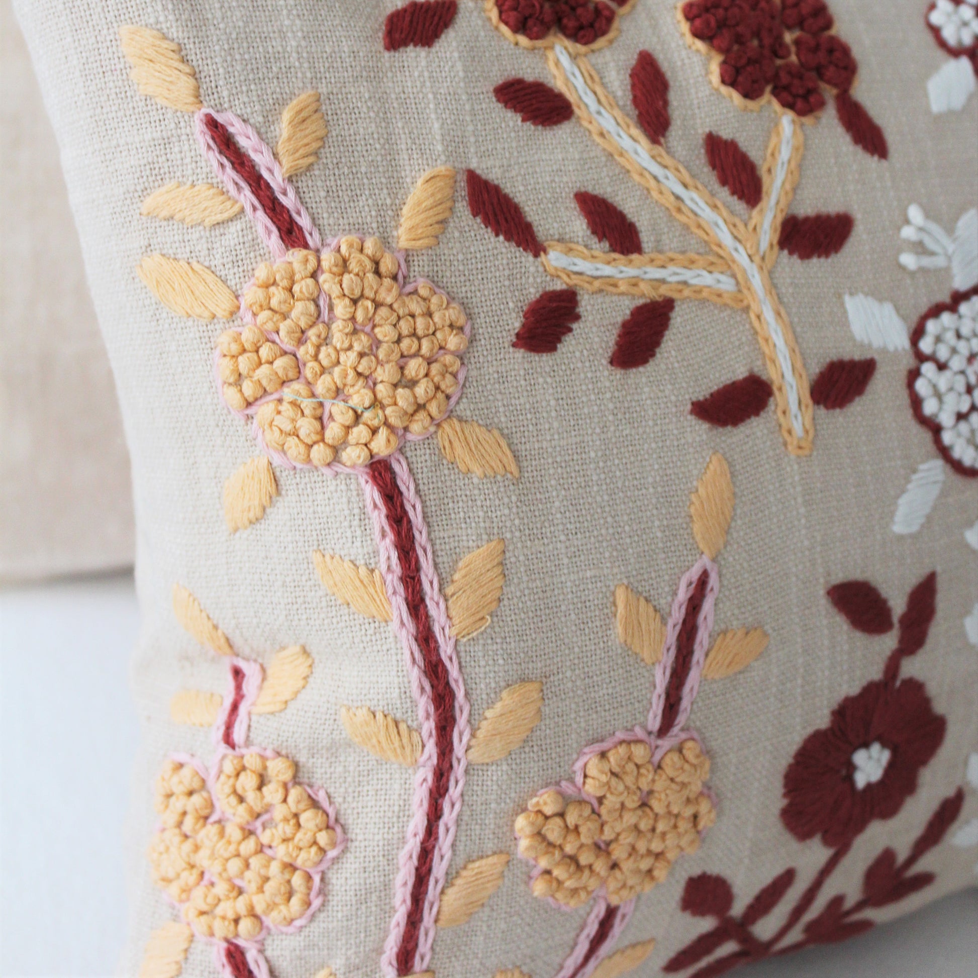 Carey Hand Embroidered Cotton Cushion Detail