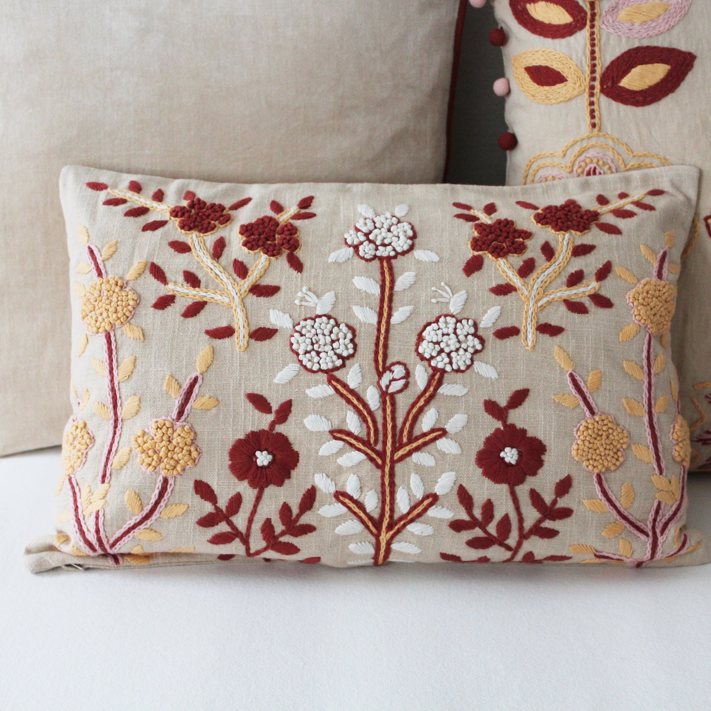 Carey Hand Embroidered Cotton Cushion Front