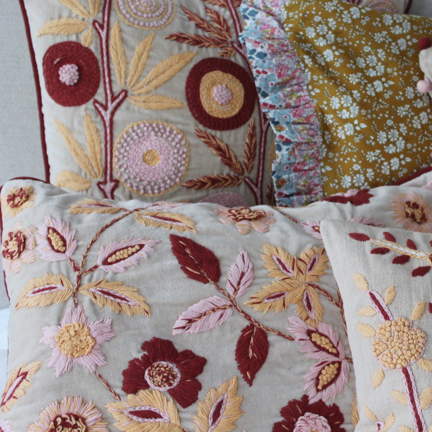 Carey Hand Embroidered Rectangular Velvet Cushion Range