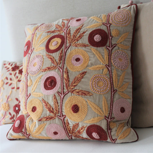 Carey Hand Embroidered Square Velvet Cushion