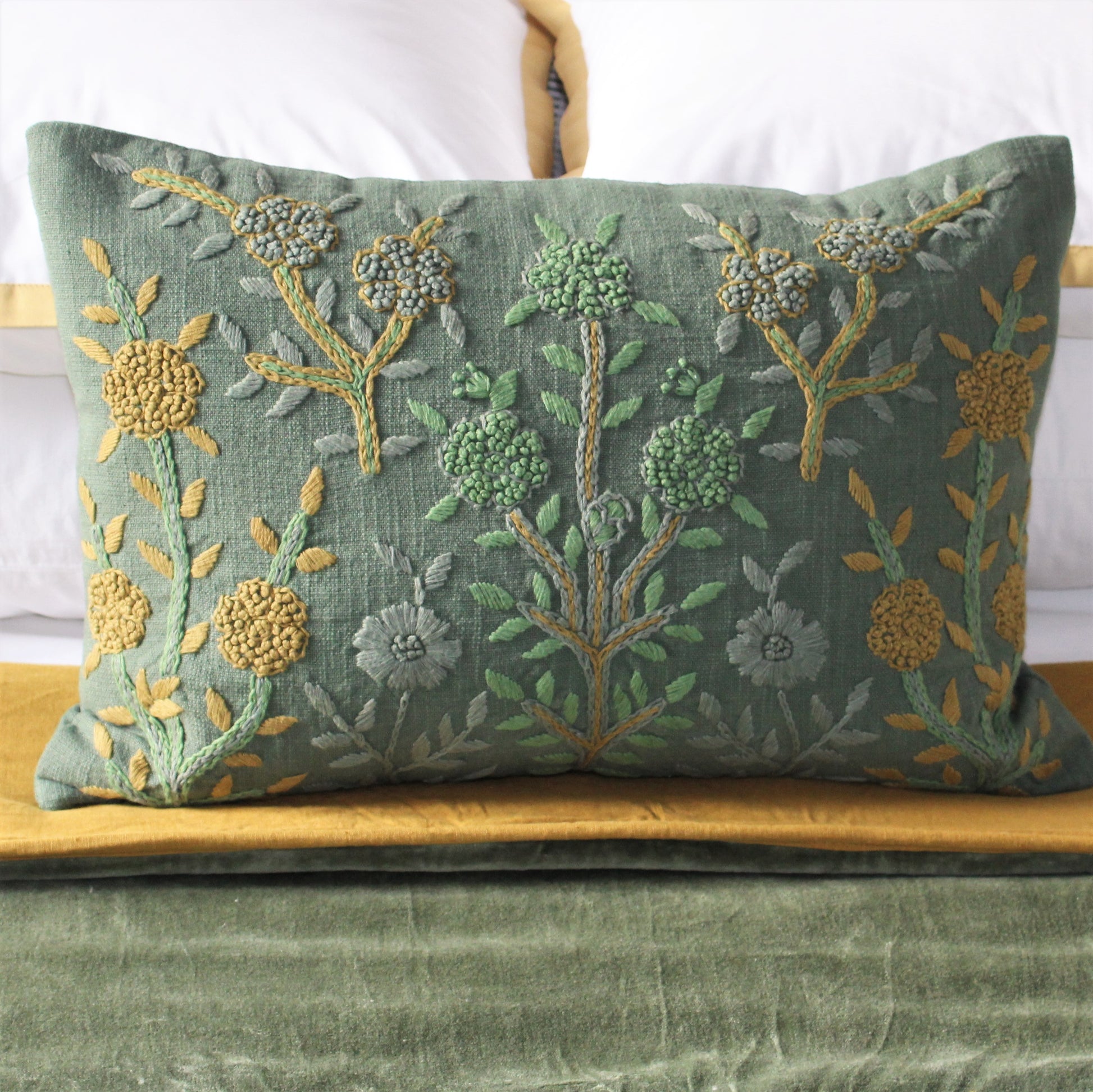 Eden Hand Embroidered Cotton Cushion Front