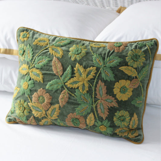 Eden Hand Embroidered Rectangular Velvet Cushion