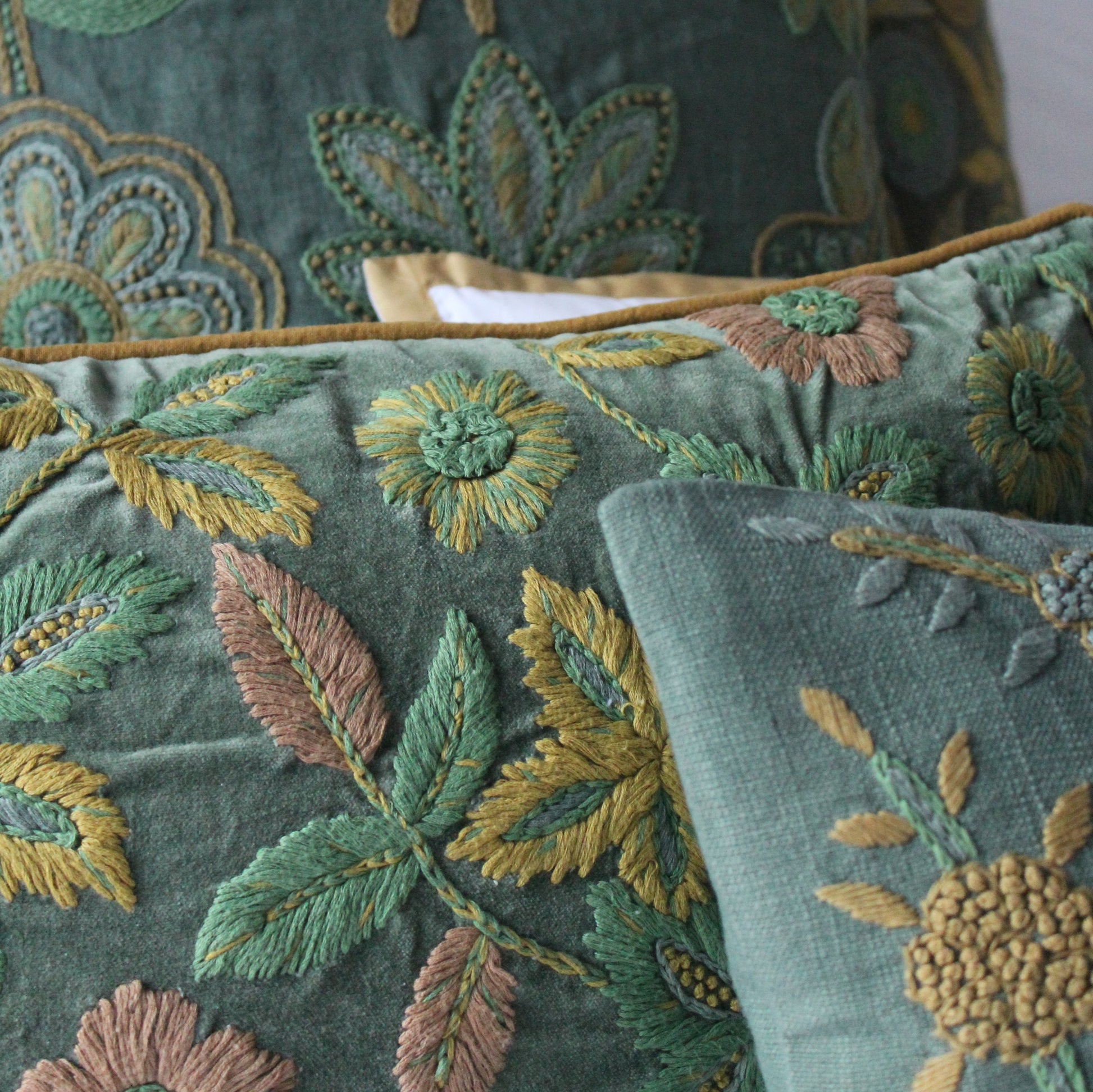 Eden Hand Embroidered Rectangular Velvet Cushion Detail