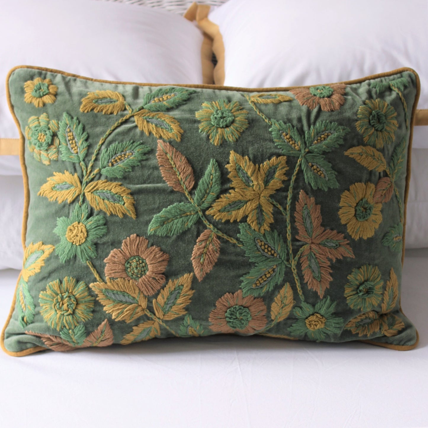Eden Hand Embroidered Rectangular Velvet Cushion Front