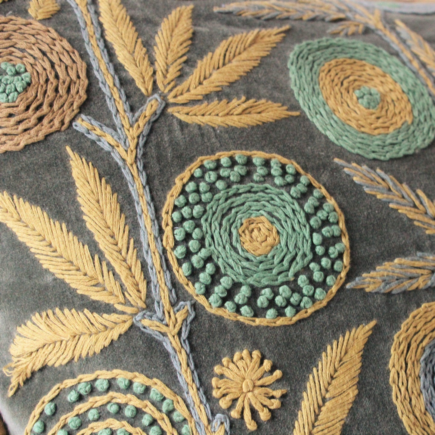 Eden Hand Embroidered Square Velvet Cushion Detail