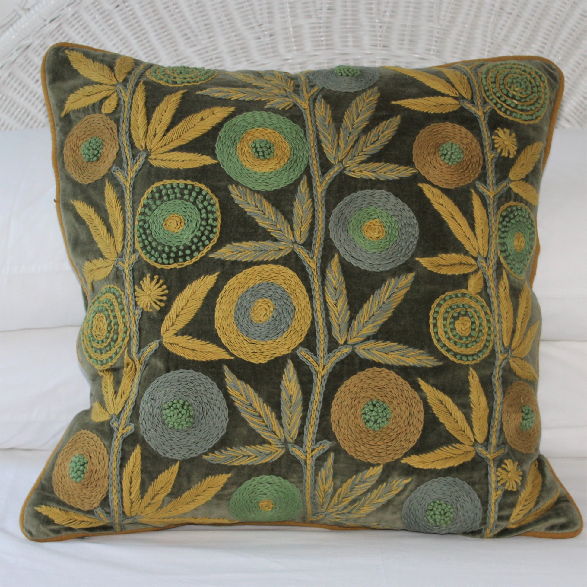 Eden Hand Embroidered Square Velvet Cushion Front