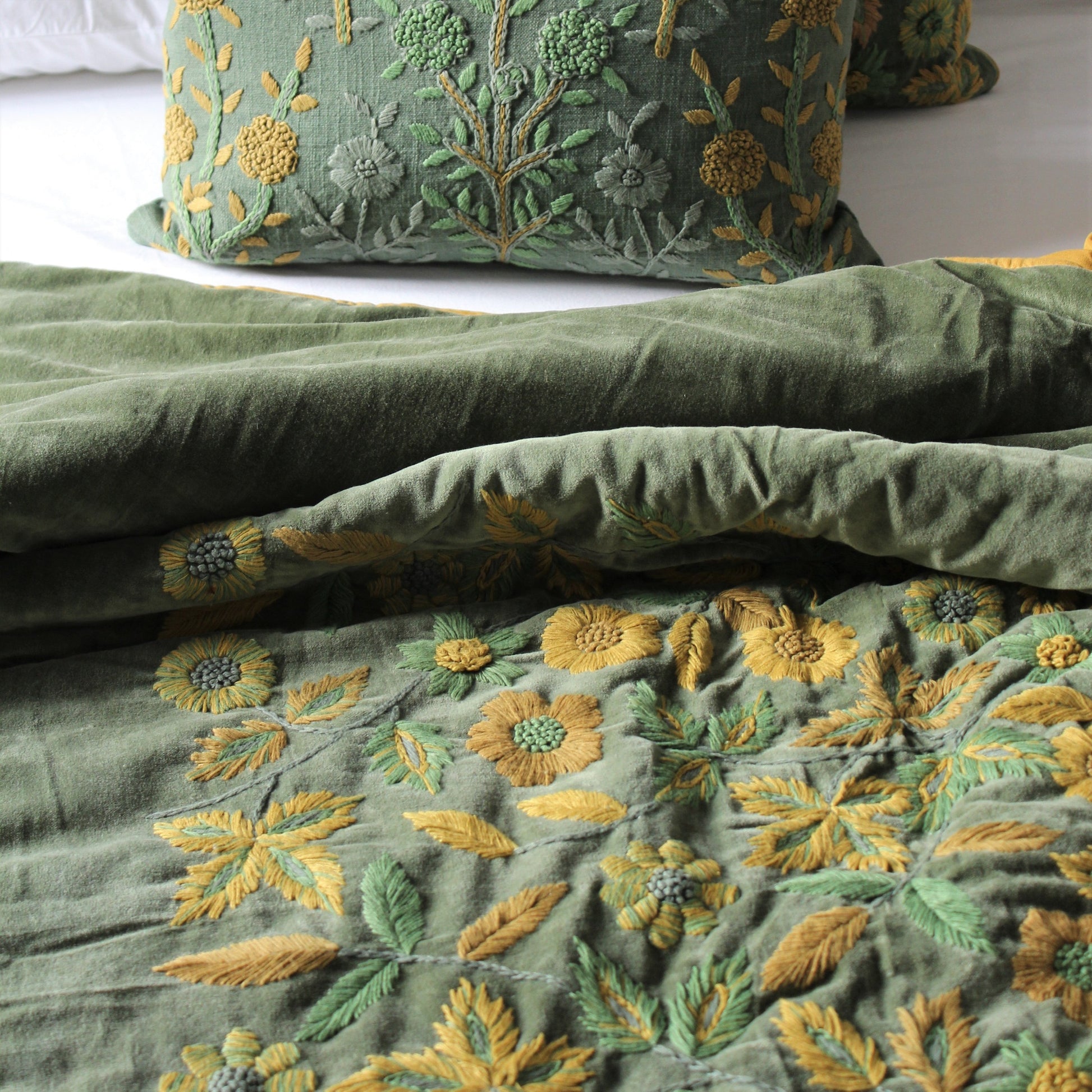 Eden Hand Embroidered Velvet Bedspread