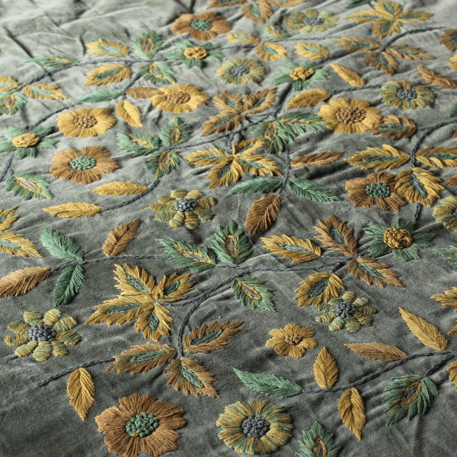 Eden Hand Embroidered Velvet Bedspread Detail