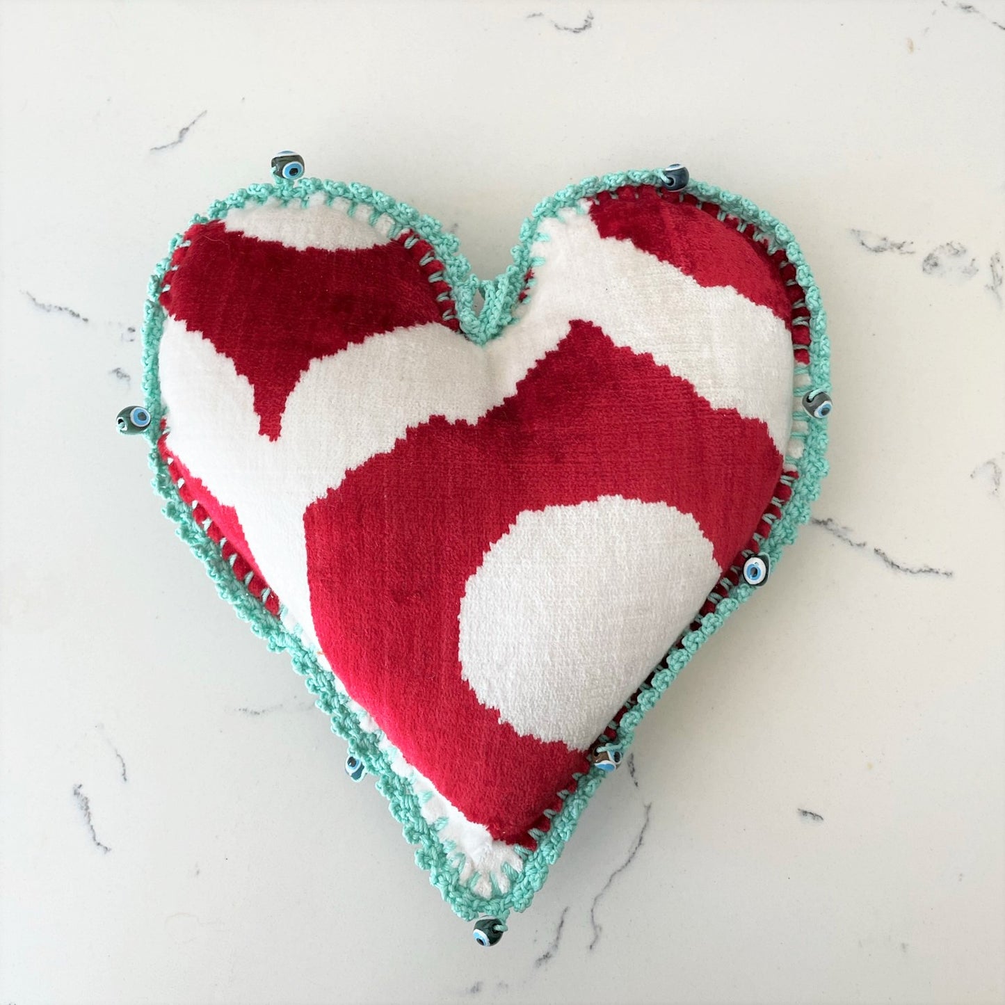 Large Crochet Edged Lavender Hearts Red/White Velvet