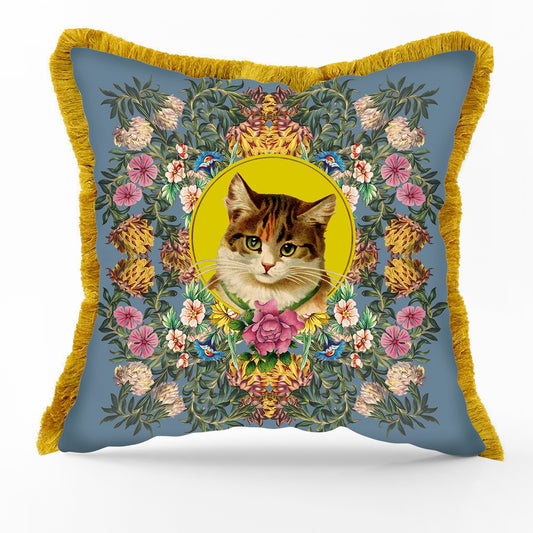 Large Felix Kitten Printed Velvet Cushion