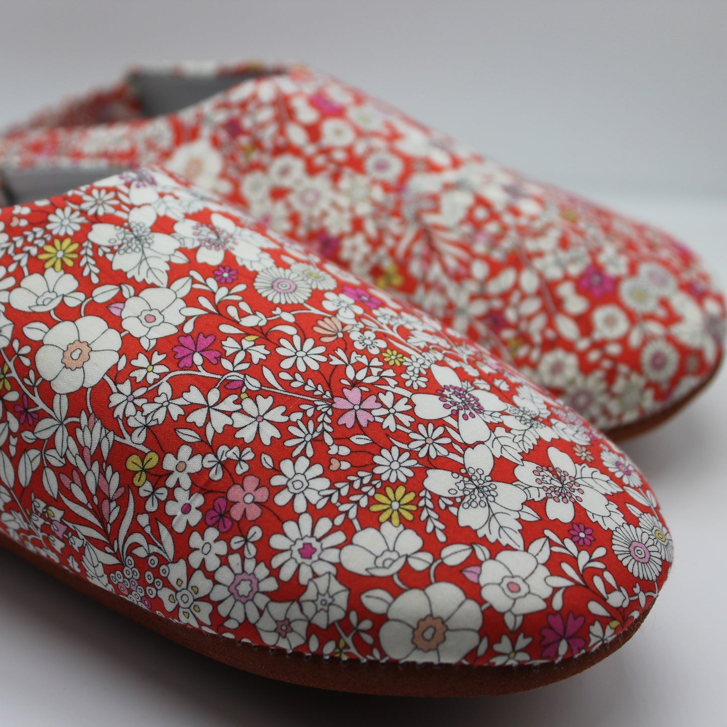 Liberty Print Babouche Slippers Junes Meadow Close Up