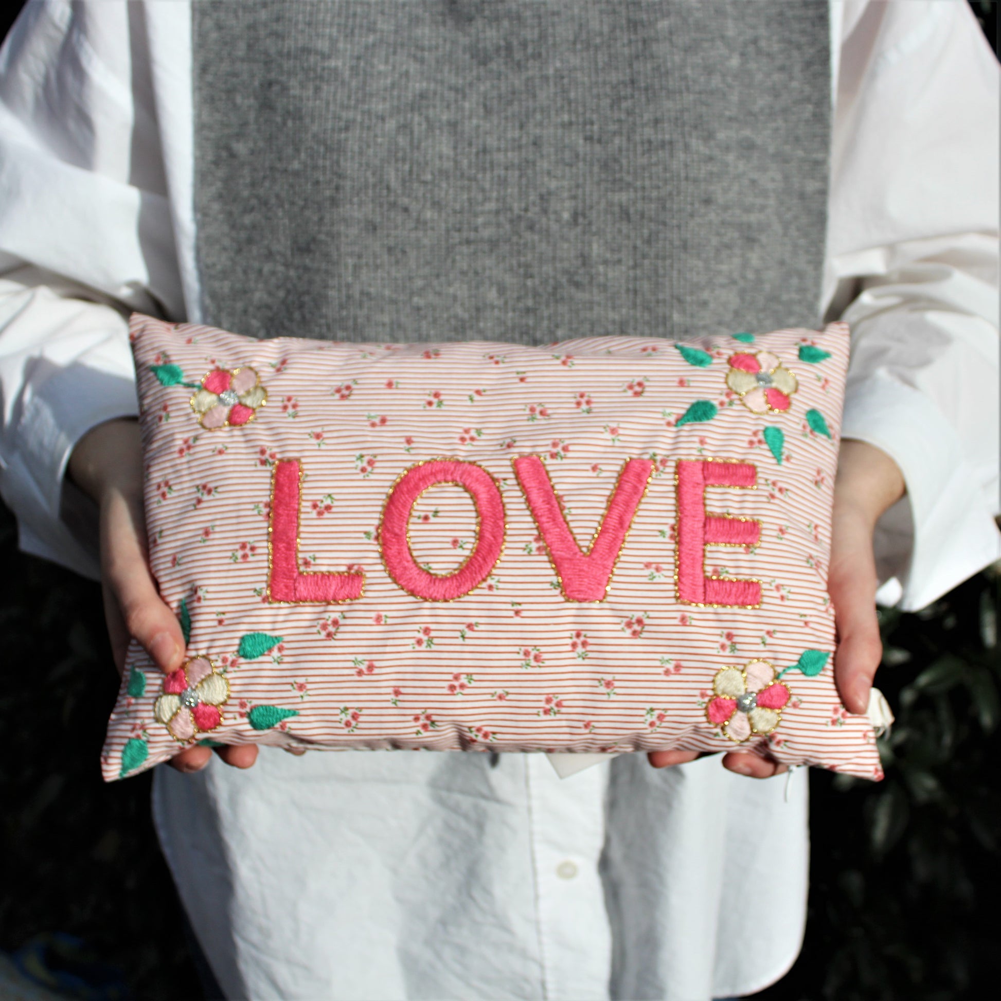 Mini Hand Embroidered Cushion Love