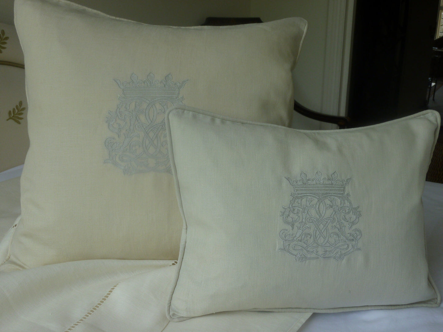 Monogramme Linen Cushion Pair