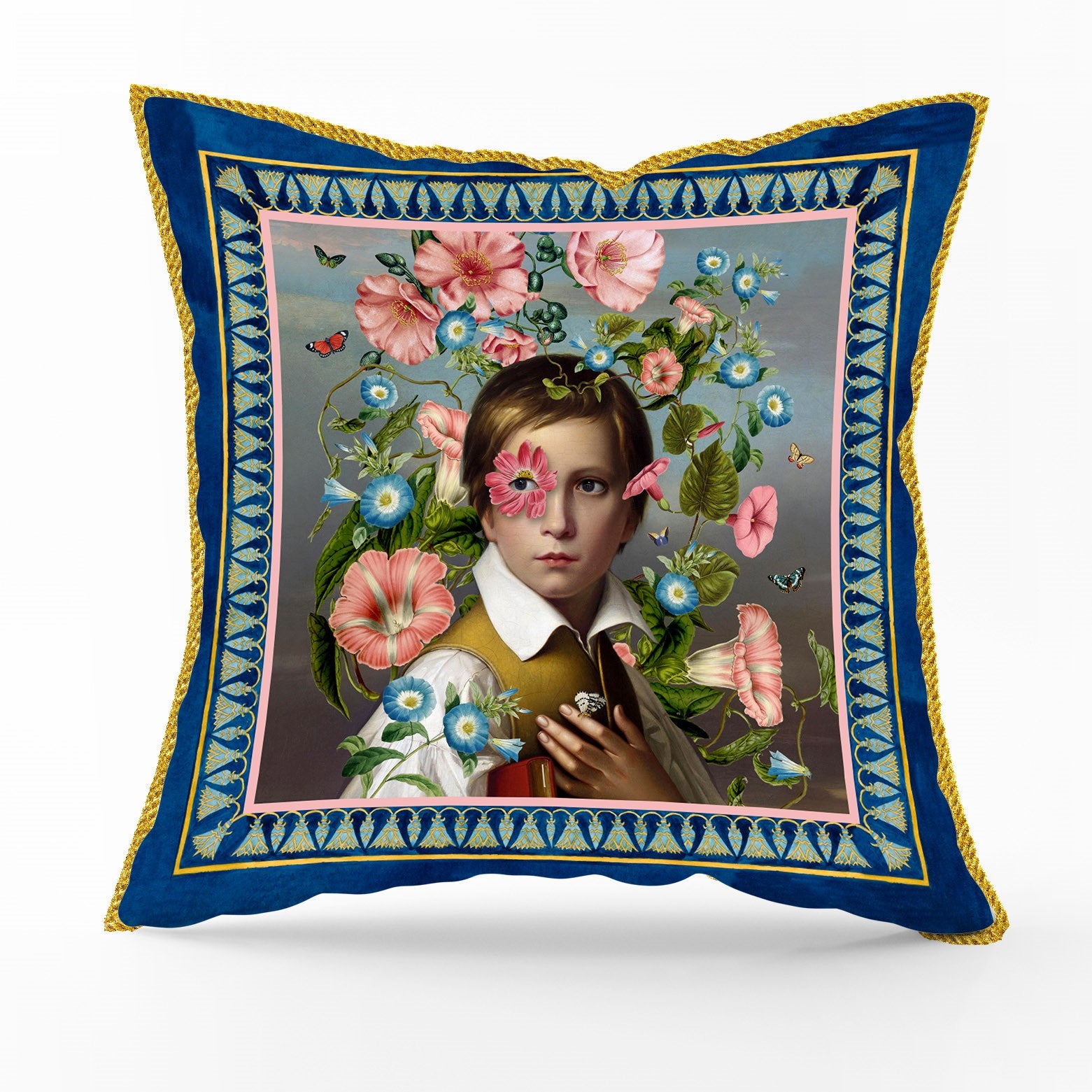 Mouchkine Flower Boy Printed Velvet Cushion