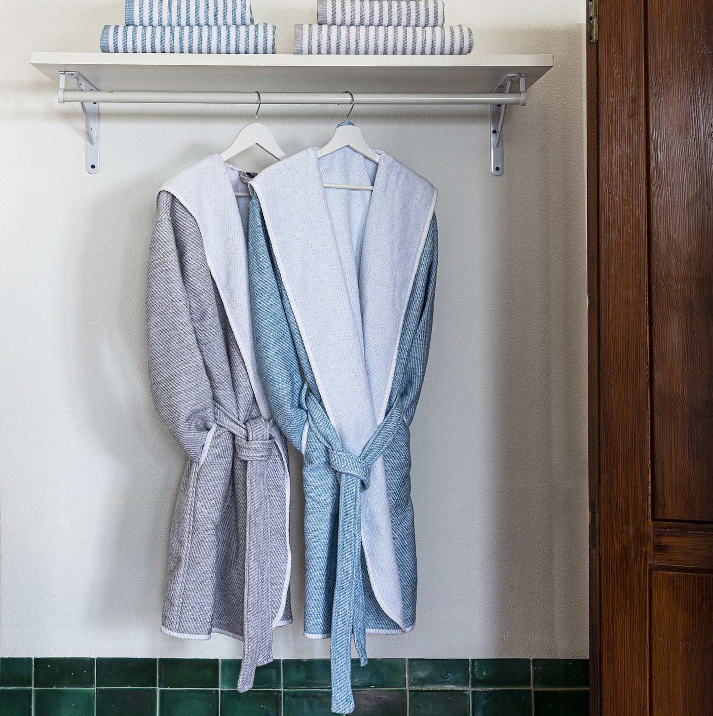New York Towels and Hooded Robes in Magnetic Grey and Petrol Blue