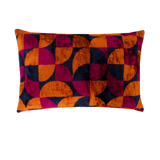 Rectangular Silk Velvet Ikat Cushion - Pink/Orange